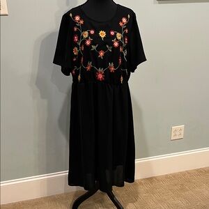 BloomChic Black Dress with Colorful Floral Embroidery